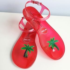 NIB Katy Perry Geli Ankle Strap Sandal "Palm Tree" Toe Thong; Red & Gree…